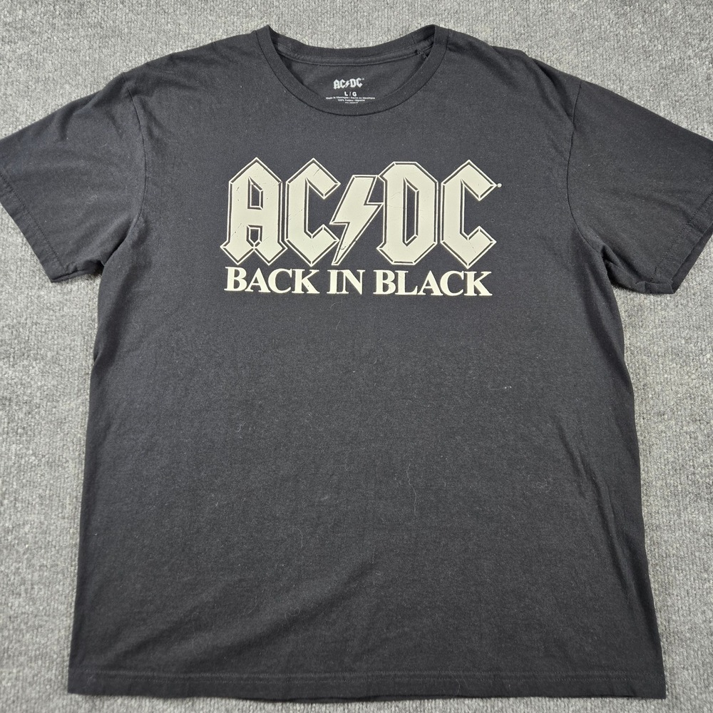 AC/DC T-Shirt Mens Large Black Back in Black Graphic Rock Band Tee